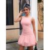 imageBEAGIMEG Womens Sexy Bodycon Sleeveless Ruffle Ruched Bubble Club Party Mini DressPink