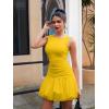 imageBEAGIMEG Womens Sexy Bodycon Sleeveless Ruffle Ruched Bubble Club Party Mini DressYellow