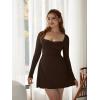 imageBEAGIMEG Womens Sexy Bodycon Long Sleeves Aline Sweetheart Neck Ruched Club Party Mini DressBrown