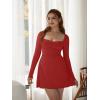imageBEAGIMEG Womens Sexy Bodycon Long Sleeves Aline Sweetheart Neck Ruched Club Party Mini DressRed