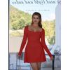 imageBEAGIMEG Womens Sexy Bodycon Long Sleeves Aline Sweetheart Neck Ruched Club Party Mini DressRed