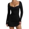 imageBEAGIMEG Womens Sexy Bodycon Long Sleeves Aline Sweetheart Neck Ruched Club Party Mini DressBlack