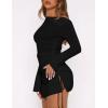 imageBEAGIMEG Womens Sexy Bodycon Long Sleeves Flared Sleeves One Shoulder Side Split Ruched Club Party Mini DressBlack