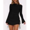imageBEAGIMEG Womens Sexy Bodycon Long Sleeves Flared Sleeves One Shoulder Side Split Ruched Club Party Mini DressBlack