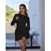 imageBEAGIMEG Womens Sexy Bodycon Long Sleeves Flared Sleeves One Shoulder Side Split Ruched Club Party Mini DressBlack