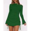 imageBEAGIMEG Womens Sexy Bodycon Long Sleeves Flared Sleeves One Shoulder Side Split Ruched Club Party Mini DressGreen