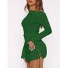 imageBEAGIMEG Womens Sexy Bodycon Long Sleeves Flared Sleeves One Shoulder Side Split Ruched Club Party Mini DressGreen