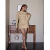 imageBEAGIMEG Womens Sexy Bodycon Long Sleeves Flared Sleeves One Shoulder Side Split Ruched Club Party Mini DressKhaki