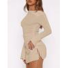 imageBEAGIMEG Womens Sexy Bodycon Long Sleeves Flared Sleeves One Shoulder Side Split Ruched Club Party Mini DressKhaki