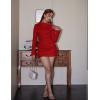 imageBEAGIMEG Womens Sexy Bodycon Long Sleeves Flared Sleeves One Shoulder Side Split Ruched Club Party Mini DressRed