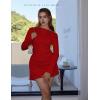 imageBEAGIMEG Womens Sexy Bodycon Long Sleeves Flared Sleeves One Shoulder Side Split Ruched Club Party Mini DressRed