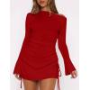 imageBEAGIMEG Womens Sexy Bodycon Long Sleeves Flared Sleeves One Shoulder Side Split Ruched Club Party Mini DressRed