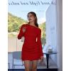imageBEAGIMEG Womens Sexy Bodycon Long Sleeves Flared Sleeves One Shoulder Side Split Ruched Club Party Mini DressRed