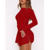 imageBEAGIMEG Womens Sexy Bodycon Long Sleeves Flared Sleeves One Shoulder Side Split Ruched Club Party Mini DressRed