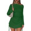 imageBEAGIMEG Womens Sexy Bodycon Long Sleeves Flared Sleeves One Shoulder Side Split Ruched Club Party Mini DressGreen