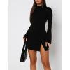 imageBEAGIMEG Womens Bodycon Elegant Mock Neck Flar Long Sleeves Side Slit Basic Party Club Mini DressBlack
