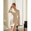 imageBEAGIMEG Womens Bodycon Elegant Mock Neck Flar Long Sleeves Side Slit Basic Party Club Mini DressKhaki
