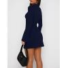 imageBEAGIMEG Womens Bodycon Elegant Mock Neck Flar Long Sleeves Side Slit Basic Party Club Mini DressNavy