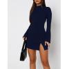 imageBEAGIMEG Womens Bodycon Elegant Mock Neck Flar Long Sleeves Side Slit Basic Party Club Mini DressNavy