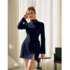 imageBEAGIMEG Womens Bodycon Elegant Mock Neck Flar Long Sleeves Side Slit Basic Party Club Mini DressNavy