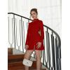 imageBEAGIMEG Womens Bodycon Elegant Mock Neck Flar Long Sleeves Side Slit Basic Party Club Mini DressRed