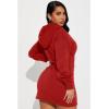 imageBEAGIMEG Womens Long Sleeves High Neckline Hooded Solid Stretch Casual Mini Sweatshirt DressRed