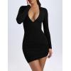 imageBEAGIMEG Womens Sexy Bodycon Long Sleeves VNeck Ruched Asymmetric Club Party Mini DressBlack