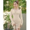 imageBEAGIMEG Womens Sexy Bodycon Long Sleeves VNeck Ruched Asymmetric Club Party Mini DressKhaki
