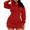 imageBEAGIMEG Womens Long Sleeves High Neckline Hooded Solid Stretch Casual Mini Sweatshirt DressRed