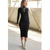 imageBEAGIMEG Womens Bodycon Long Sleeve Mock Neckline Knit Ribbed Party Club Midi DressBlack