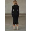 imageBEAGIMEG Womens Bodycon Long Sleeve Mock Neckline Knit Ribbed Party Club Midi DressBlack