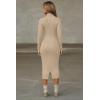 imageBEAGIMEG Womens Bodycon Long Sleeve Mock Neckline Knit Ribbed Party Club Midi DressKhaki