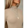 imageBEAGIMEG Womens Bodycon Long Sleeve Mock Neckline Knit Ribbed Party Club Midi DressKhaki