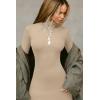 imageBEAGIMEG Womens Bodycon Long Sleeve Mock Neckline Knit Ribbed Party Club Midi DressKhaki