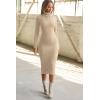 imageBEAGIMEG Womens Bodycon Long Sleeve Mock Neckline Knit Ribbed Party Club Midi DressKhaki