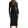 imageBEAGIMEG Womens Bodycon Long Sleeve Mock Neckline Knit Ribbed Party Club Midi DressBlack