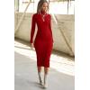 imageBEAGIMEG Womens Bodycon Long Sleeve Mock Neckline Knit Ribbed Party Club Midi DressRed