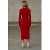 imageBEAGIMEG Womens Bodycon Long Sleeve Mock Neckline Knit Ribbed Party Club Midi DressRed