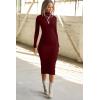 imageBEAGIMEG Womens Bodycon Long Sleeve Mock Neckline Knit Ribbed Party Club Midi DressWinered