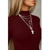 imageBEAGIMEG Womens Bodycon Long Sleeve Mock Neckline Knit Ribbed Party Club Midi DressWinered