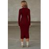 imageBEAGIMEG Womens Bodycon Long Sleeve Mock Neckline Knit Ribbed Party Club Midi DressWinered