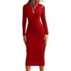 imageBEAGIMEG Womens Bodycon Long Sleeve Mock Neckline Knit Ribbed Party Club Midi DressRed
