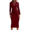 imageBEAGIMEG Womens Bodycon Long Sleeve Mock Neckline Knit Ribbed Party Club Midi DressWinered