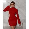 imageBEAGIMEG Womens Bodycon Elegant Flare Long Sleeves Ruched Basic Party Club Mini DressRed