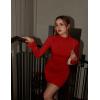 imageBEAGIMEG Womens Bodycon Elegant Flare Long Sleeves Ruched Basic Party Club Mini DressRed