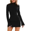 imageBEAGIMEG Womens Bodycon Elegant Flare Long Sleeves Ruched Basic Party Club Mini DressBlack