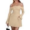 imageBEAGIMEG Womens Sexy Long Sleeves Off Shoulder ALine Club Party Mini DressKhaki