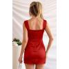 image:imageBEAGIMEG Womens Sleeveless Bodycon Mini Dress Square Neck Ruched Slim Fit Cocktail Party Club DressRed