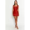 image:imageBEAGIMEG Womens Sleeveless Bodycon Mini Dress Square Neck Ruched Slim Fit Cocktail Party Club DressRed