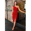 image:imageBEAGIMEG Womens Elegant One Shoulder Sleeveless Ruched Slit Midi Dress Cocktail Party DressRed